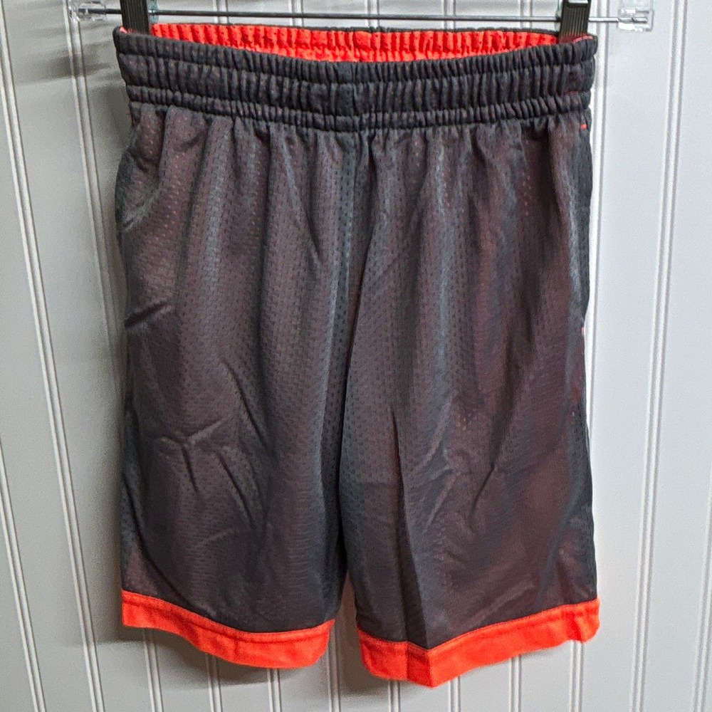 Athletic Works Boys L 10-12 Gray Orange Mesh Basketball Shorts Pockets Solid